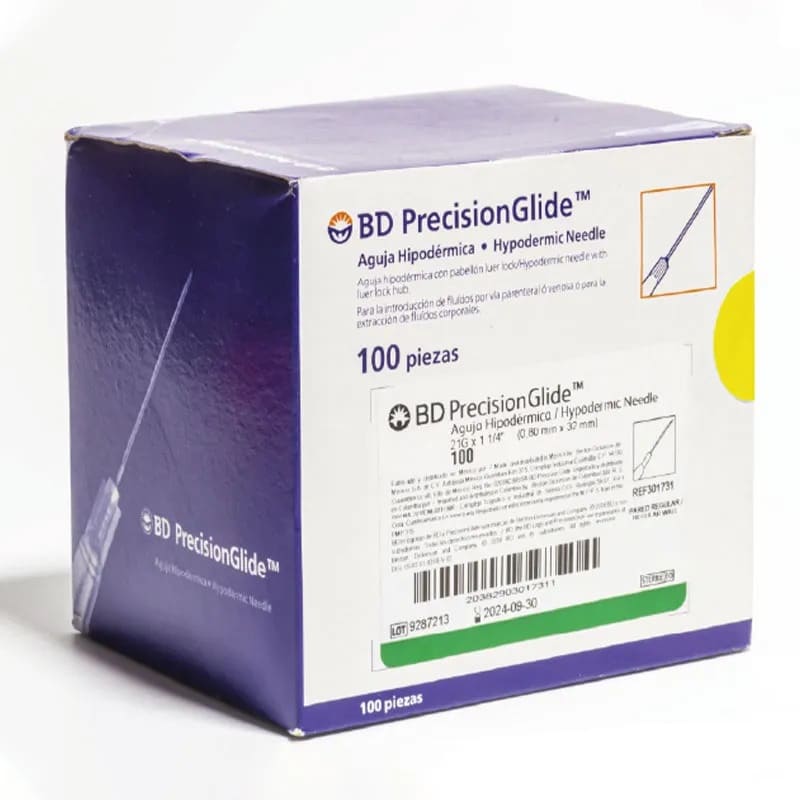 AGUJA HIPODERMICA 21G X 32mm (100 pzas)