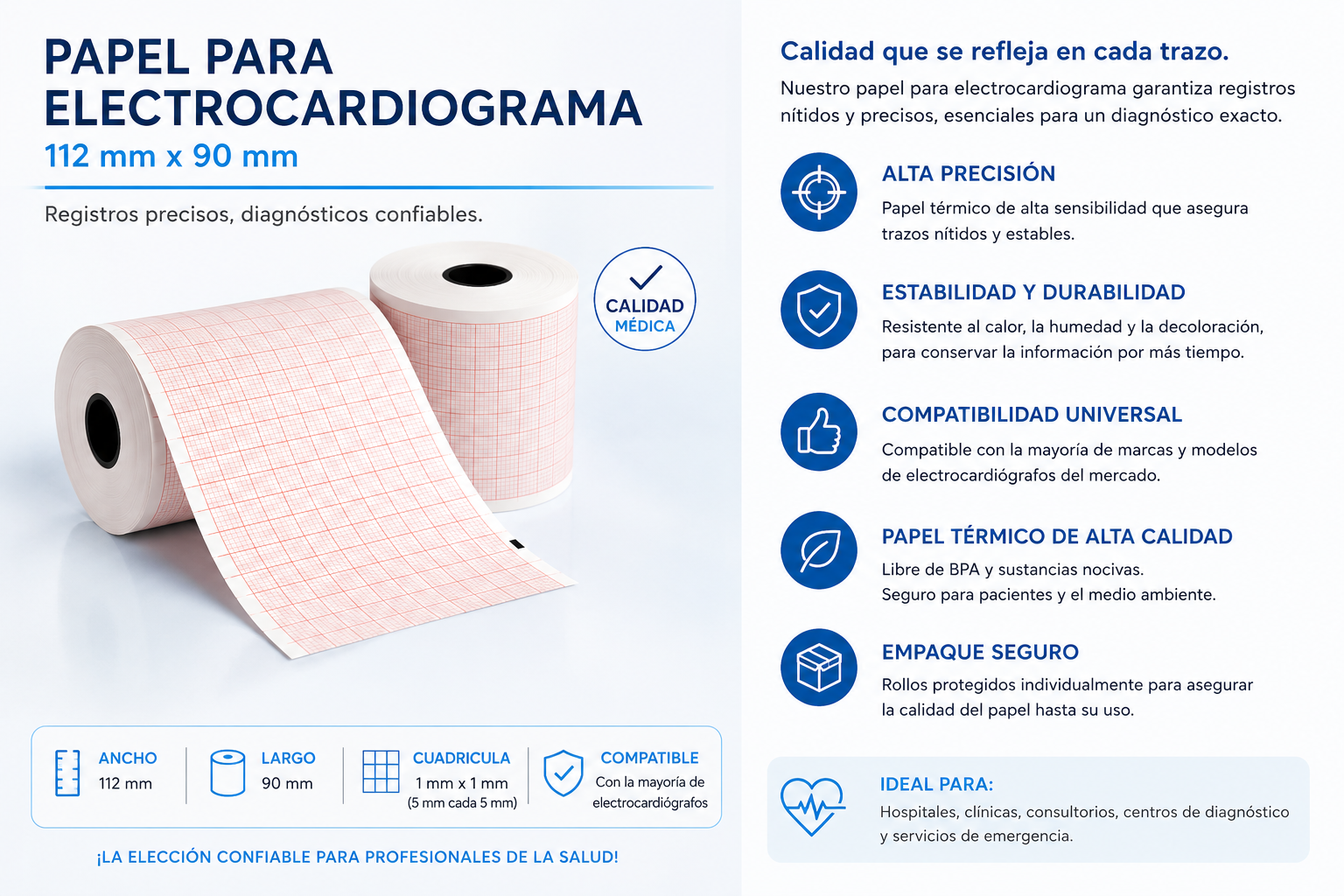 PAPEL PARA ELECTROCARDIOGRAMA 112 mm x 90 mm