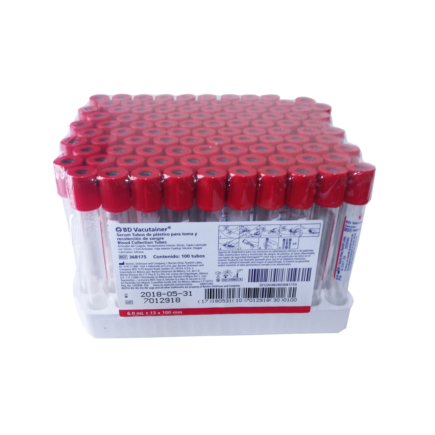 TUBO VACUTANIER 6ML ROJO 13X100 ML  (100 pzas)